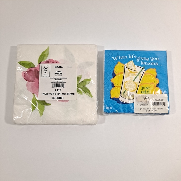 Cape Shore & Spritz Beverage Napkins Lemons Roses Lot of 2 USA NIP - Picture 2 of 5